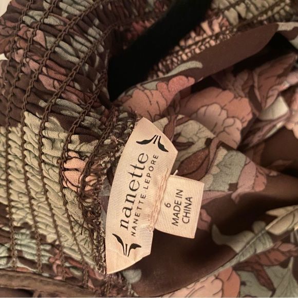 Nanette Lepore Smock Neck Dress Maroon Floral 6 - Picture 4 of 4